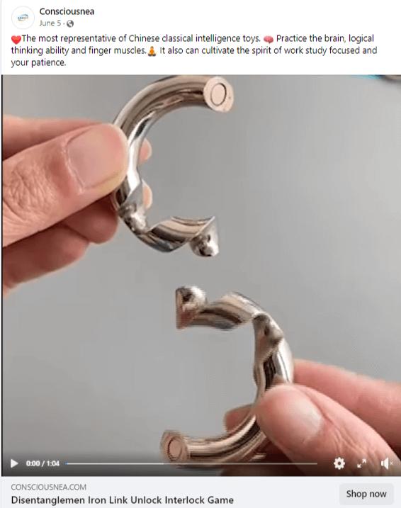 Pack Metal Ring Puzzles Seller’s Facebook Ad