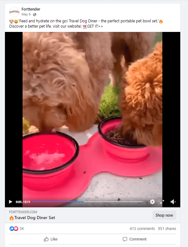Portable Dog Silicone Bowl Set Seller’s Facebook Ad
