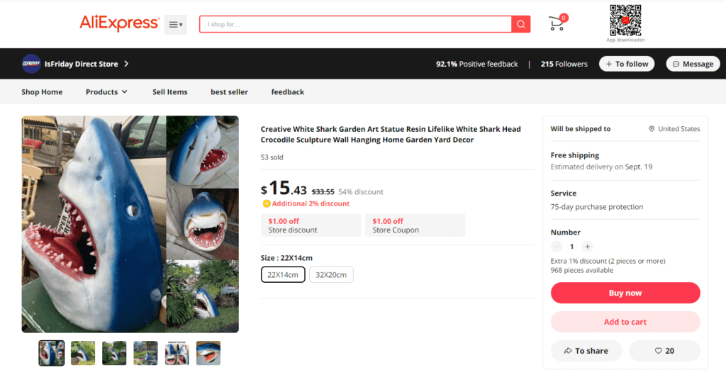 Realistic Shark Head Sculpture Supplier or Source