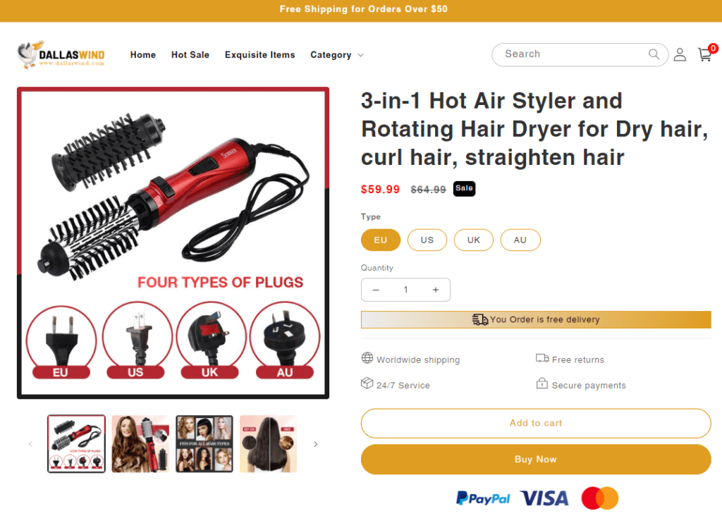 Electric Hair Styler Seller’s Website