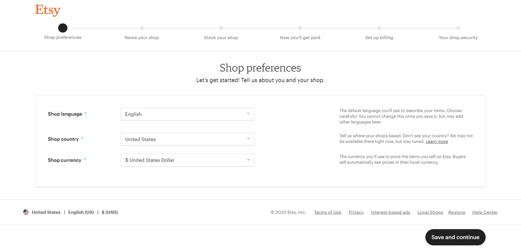 Etsy Shop Preferences