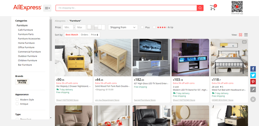 AliExpress furniture dropshipping suppliers