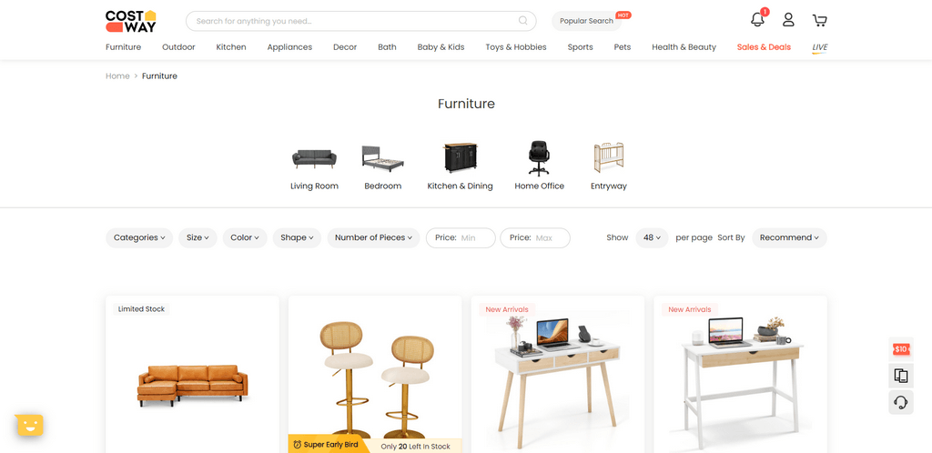 Costway furniture dropshipping suppliers