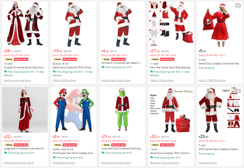 Santa Claus Costume AliExpress Christmas Dropshipping Products
