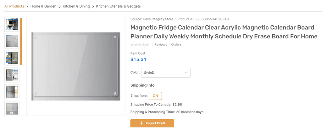 Magnetic Fridge Erase Calendar