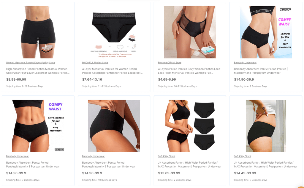 AutoDS period panties dropshipping lingerie