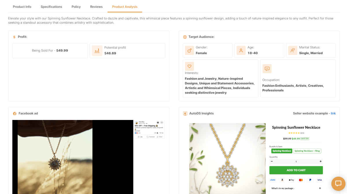 AutoDS Winning Products Hub Analysis jewelry dropshipping etsy