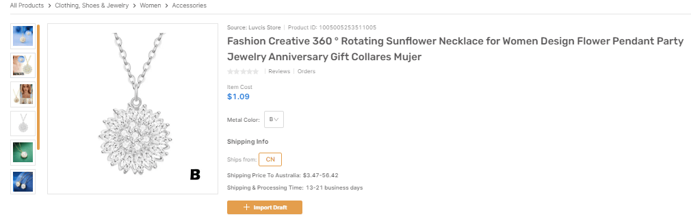 Spinning Sunflower Necklace shopify dropshipping products