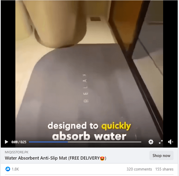 Magic Bath Mat Seller’s Facebook Ad