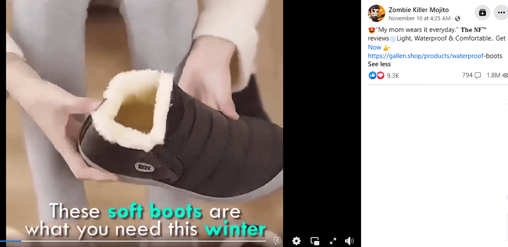 Facebook Ad for women's snow boots