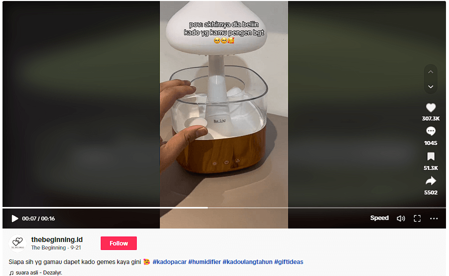 Facebook ad for Rain Cloud Humidifier Mushroom
