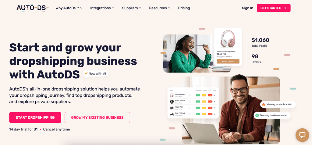 AutoDS landing page