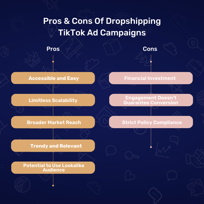 Pros & Cons Of Dropshipping TikTok Ad Campaigns infographic