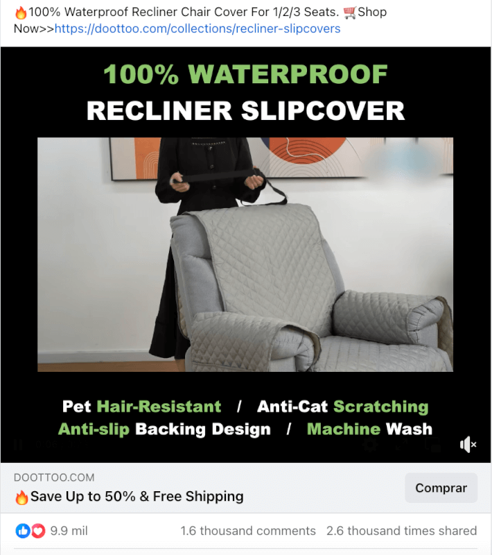 products to dropship sofa cover facebook ad