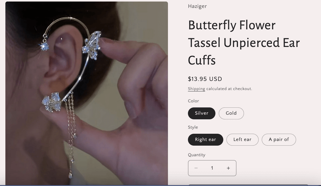 butterfly ear cuff seller's website