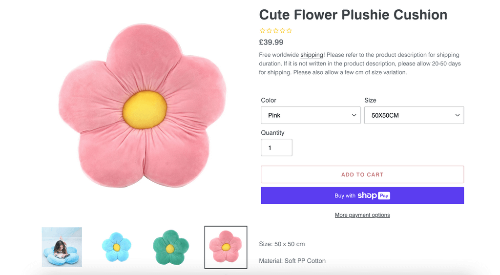 flower cushion seller's website