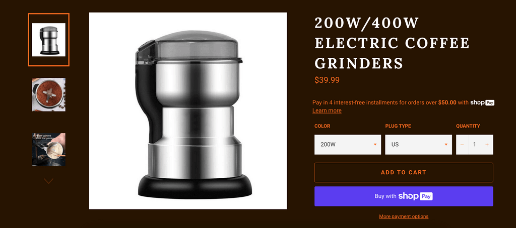 electric grinder seller's website