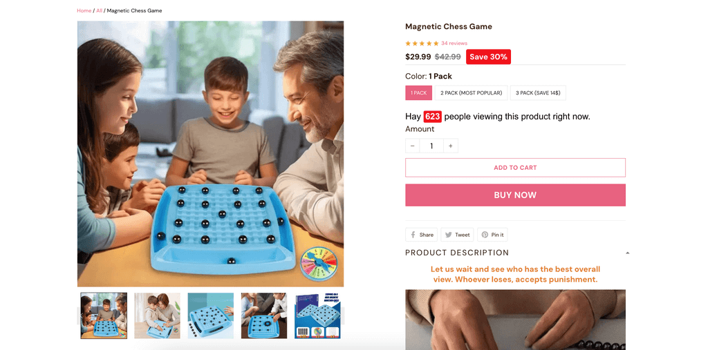 magnetic chess game seller's website