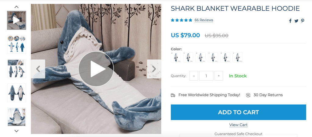 shark pajamas seller's website