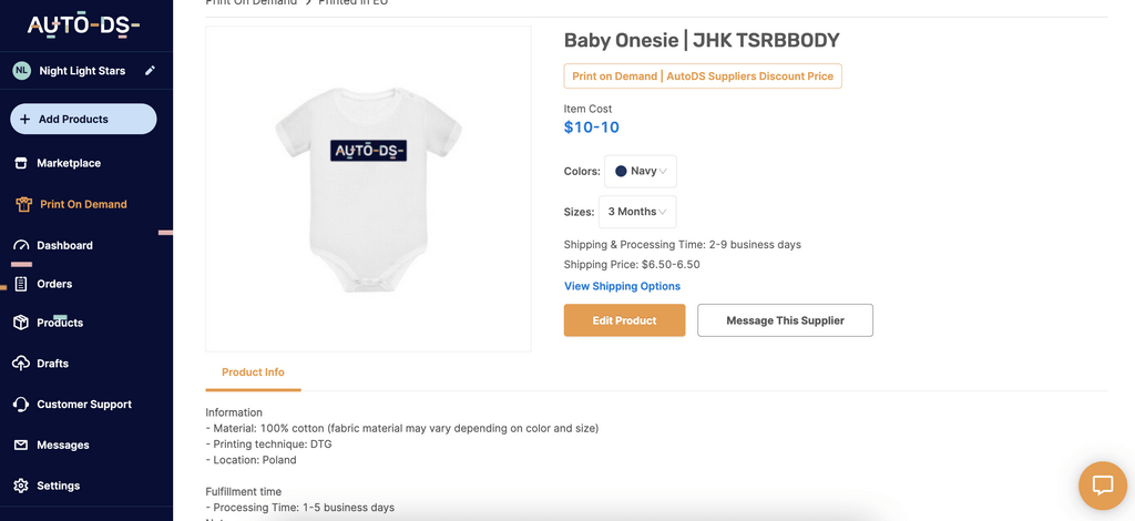 print on demand product baby onesie