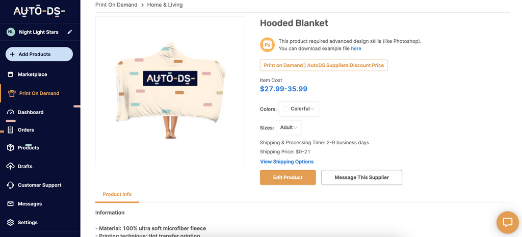 Print On Demand Products Hooded Blanket
