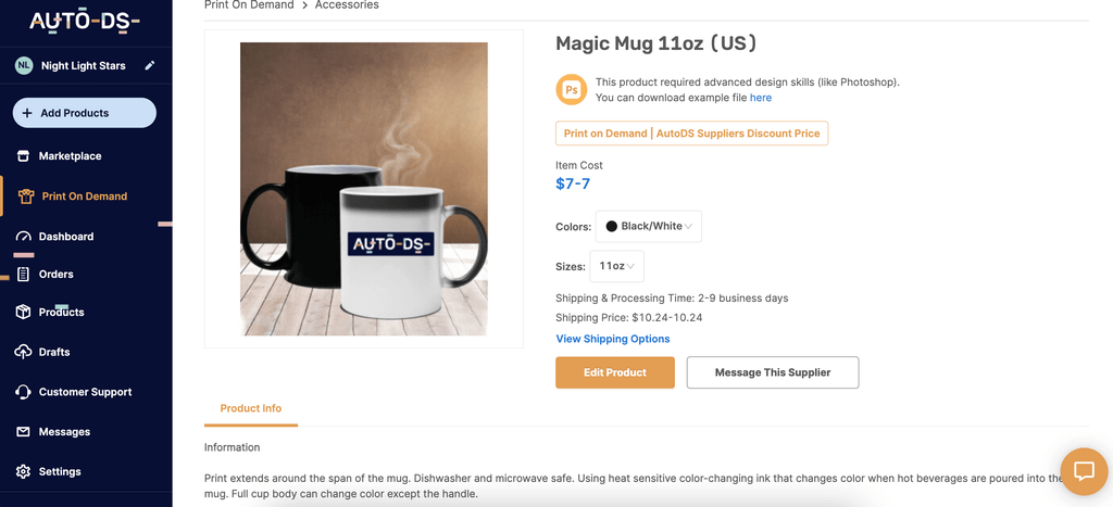 Print on demand products magic mug