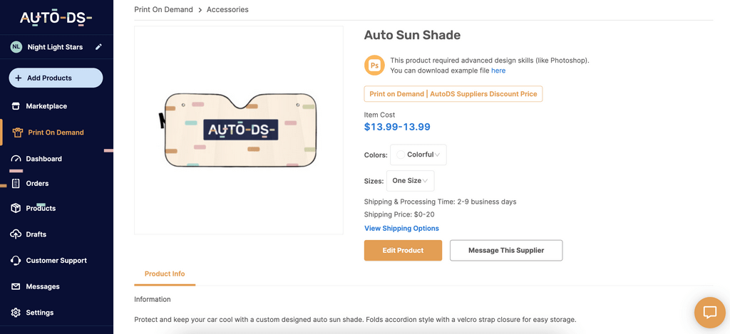 Print on demand products auto sun shade
