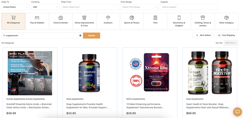 AutoDS Marketplace private label suppliers for supplements