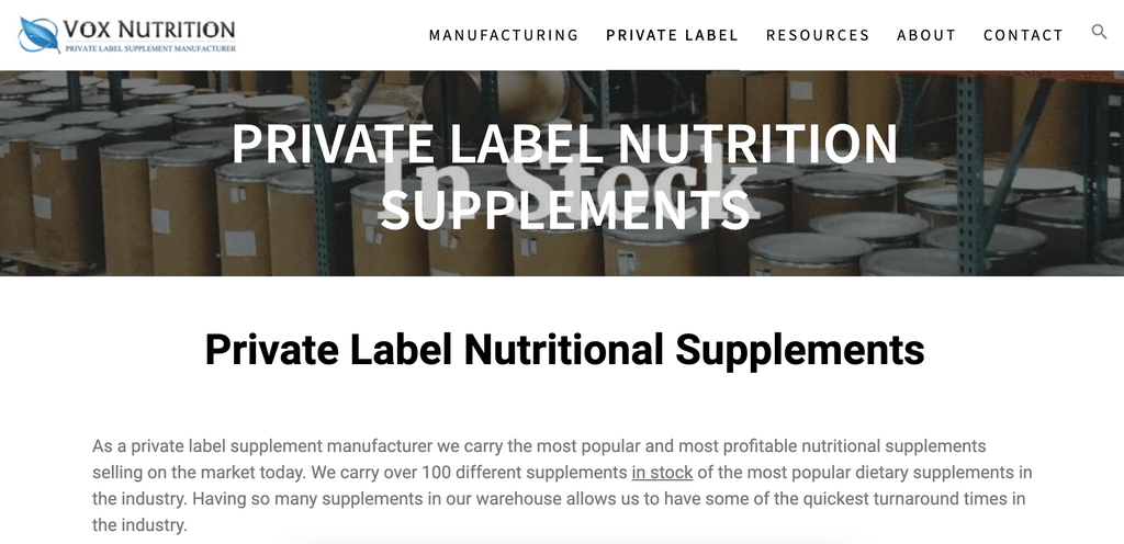 Private label nutrition supplements vox