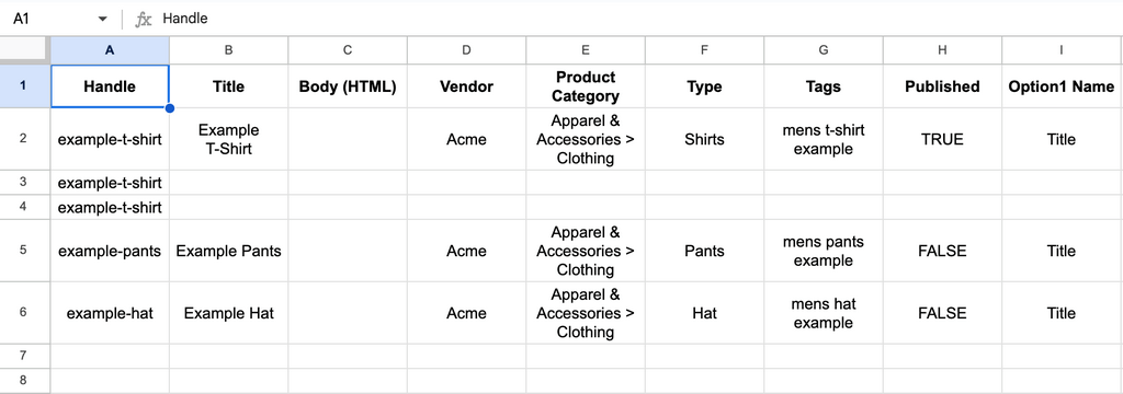 Import products to shopify template csv