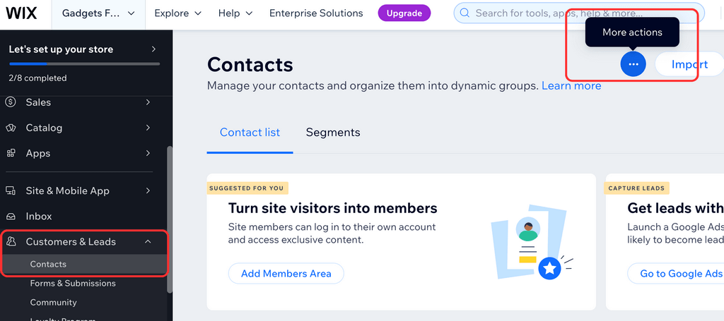 Export contacts from wix
