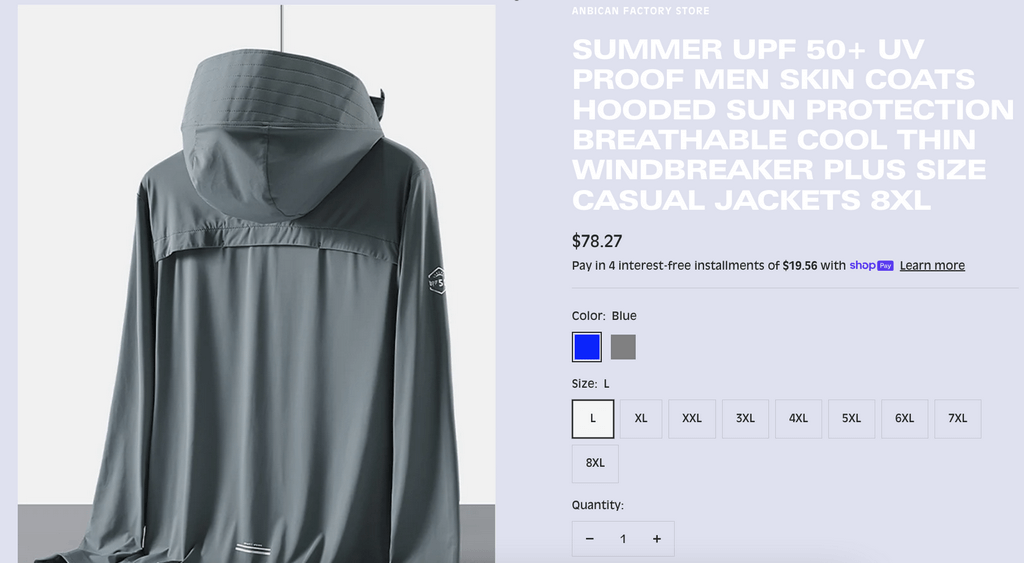 Summer UV Coat Sellers website