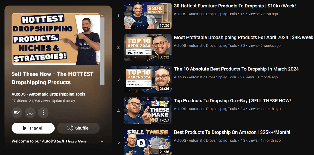 Product finding YouTube playlist