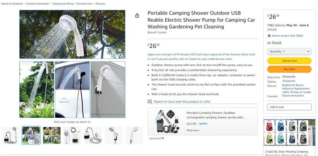 Portable Camping Shower Amazon best items to dropship