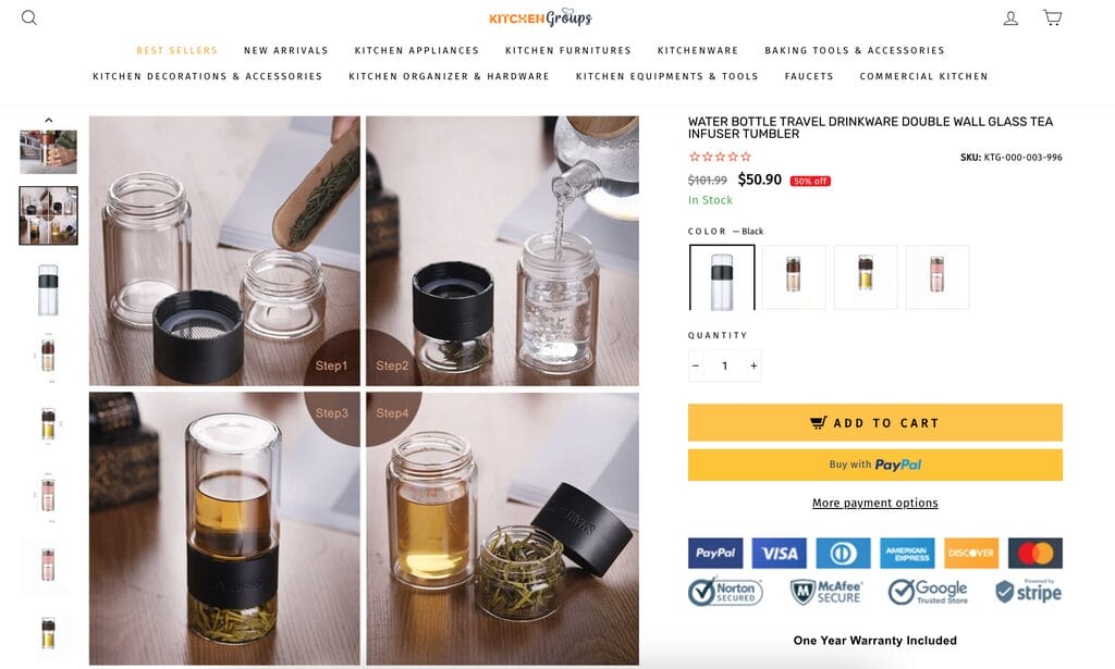 Seller's website tea infuser tumbler