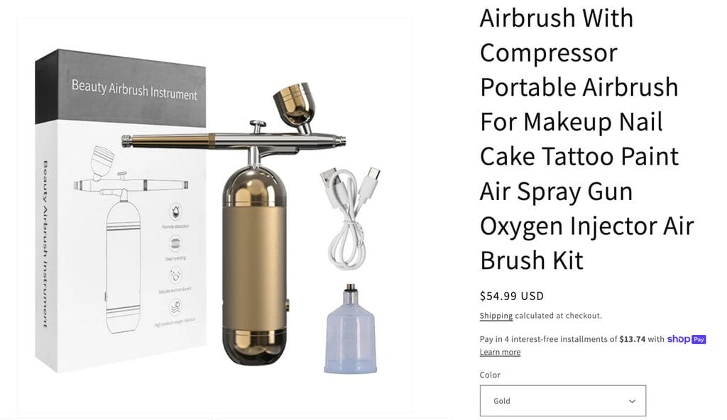 airbrush kit seller's website