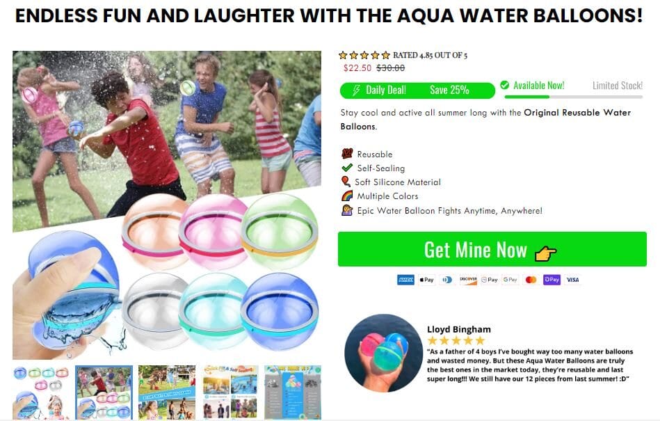 Water Balloons Seller's Website